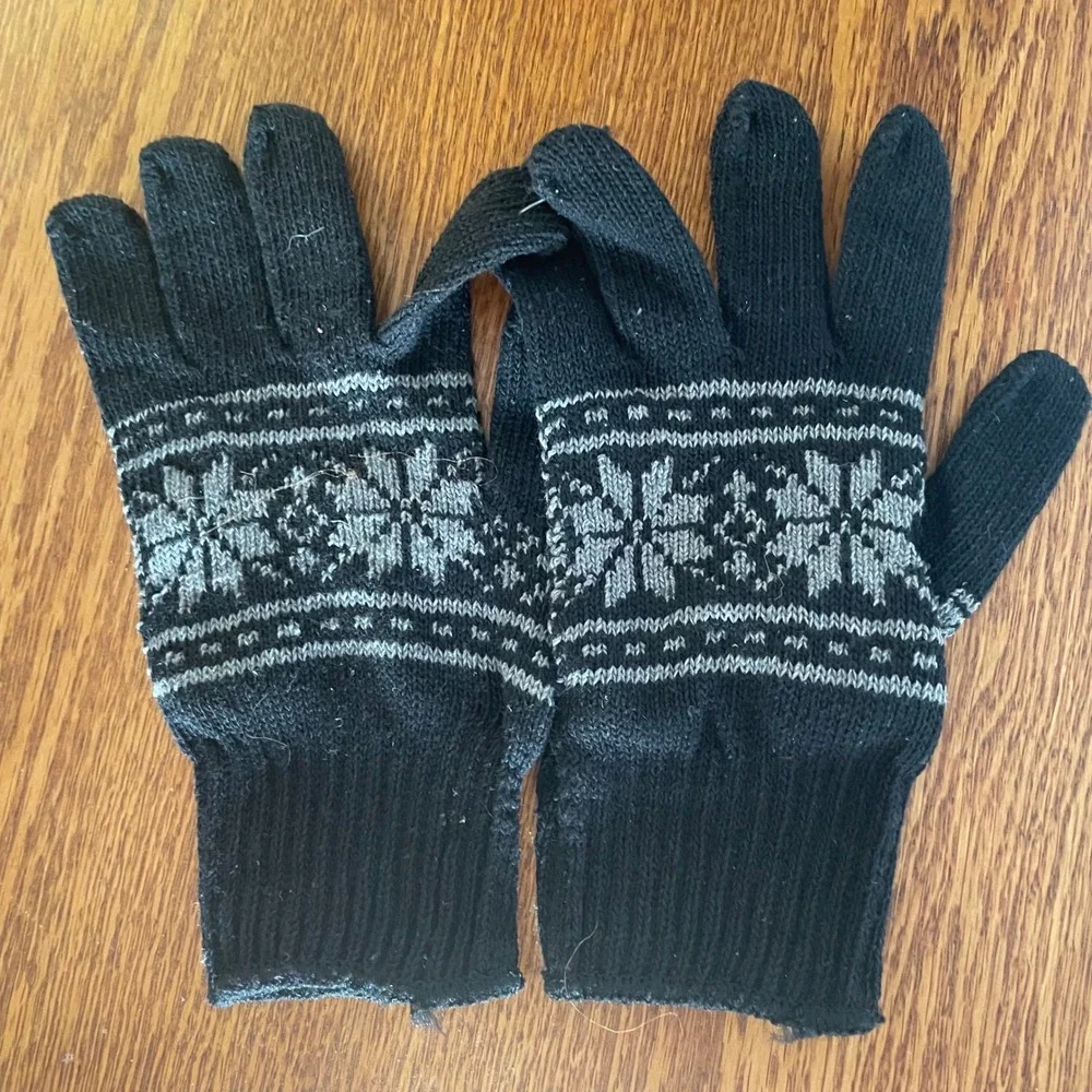 Fair Isle Gloves Adult Black Knit Warm Stretch Winter Outdoor unbranded‎ NWOT